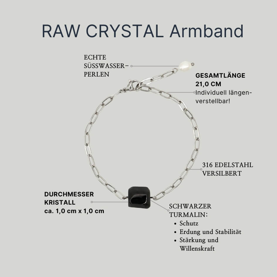 Raw Crystal Armband mit schwarzem Turmalin (gold/silber)