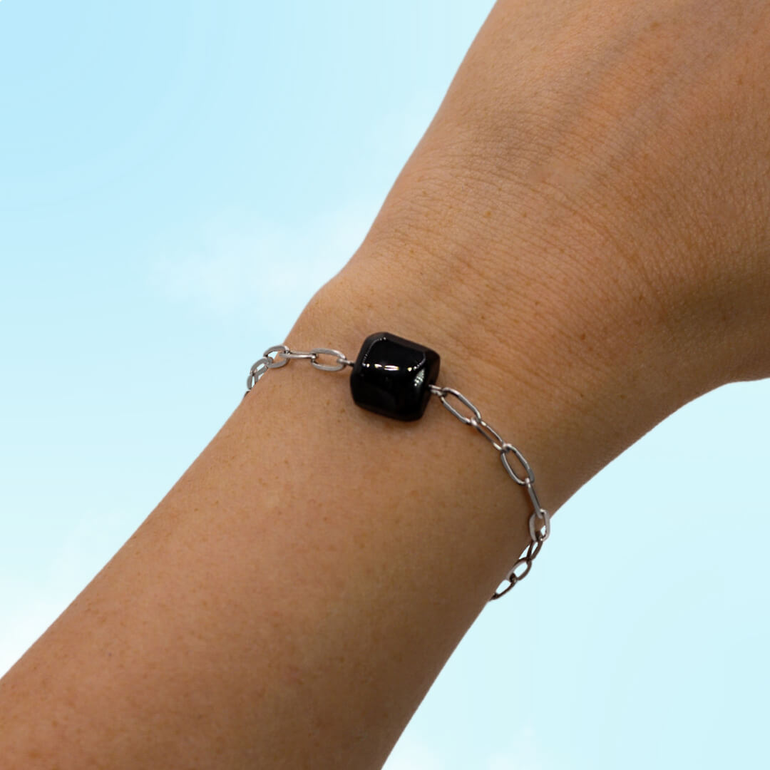 Raw Crystal Armband mit schwarzem Turmalin (gold/silber)