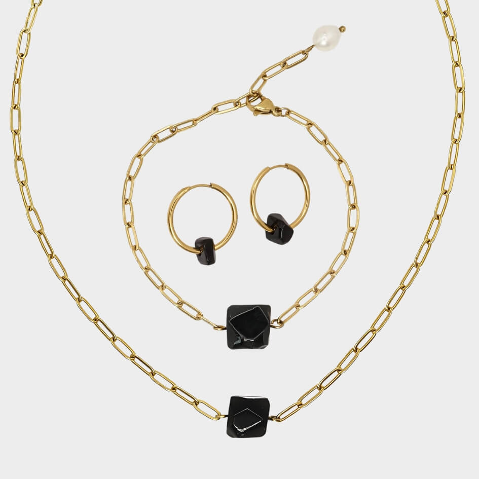 3x Turmalin-Energie-Schmuckset Gold