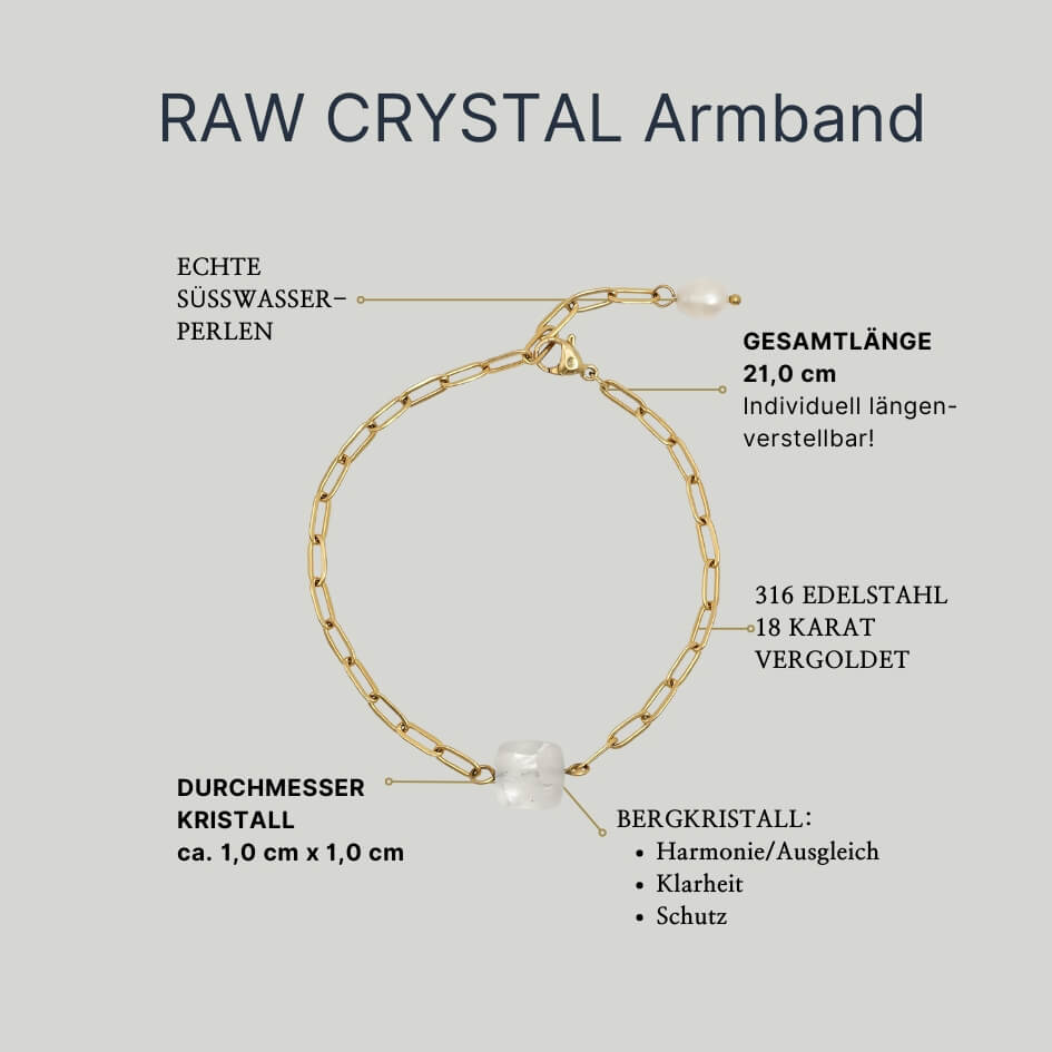 Raw Crystal Armband mit Bergkristall (gold/silber)
