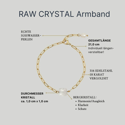 Raw Crystal Armband mit Bergkristall (gold/silber)