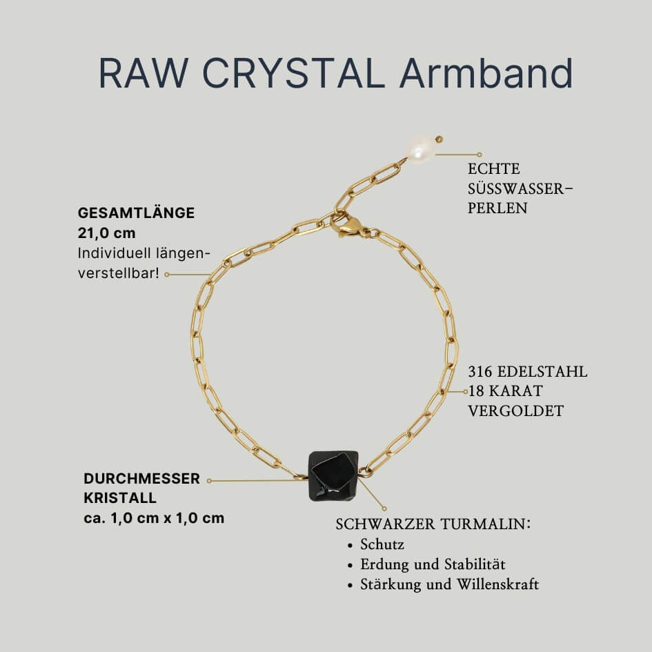 Raw Crystal Armband mit schwarzem Turmalin (gold/silber)