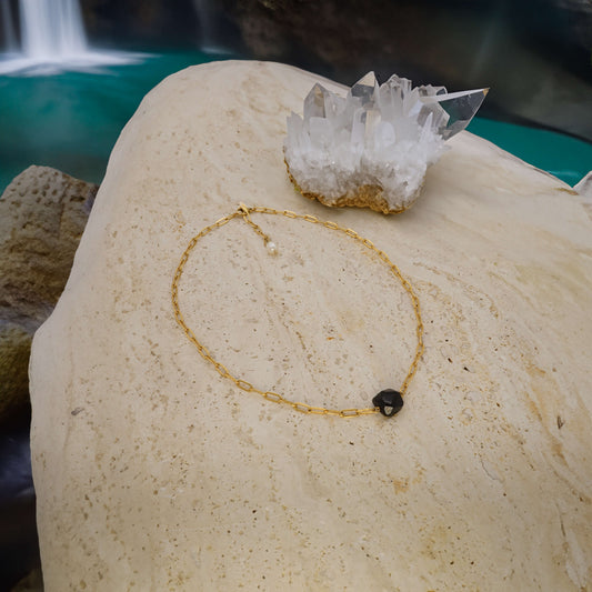 Raw Crystal Halskette mit schwarzem Turmalin (gold/silber)