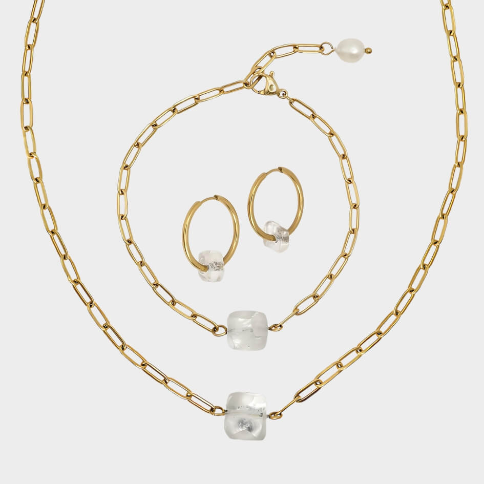 3x Bergkristall-Energie-Schmuckset Gold